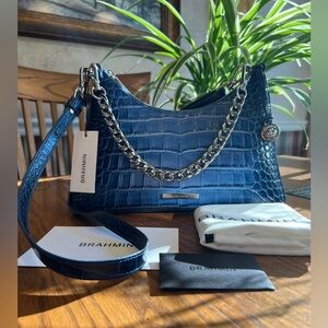 Brahmin Heavenly Blue Lumeria Mod Esme Croc-Embossed Shoulder and crossbody Bag
